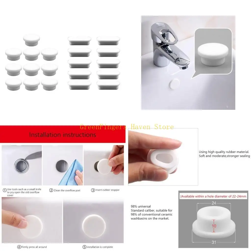 

F68D 10Pcs Rubber Sink Overflow Rings Cover Kitchen Sink Washbasin Drain Seal Stopper Bathtub Drain Caps Bathroom Accessories