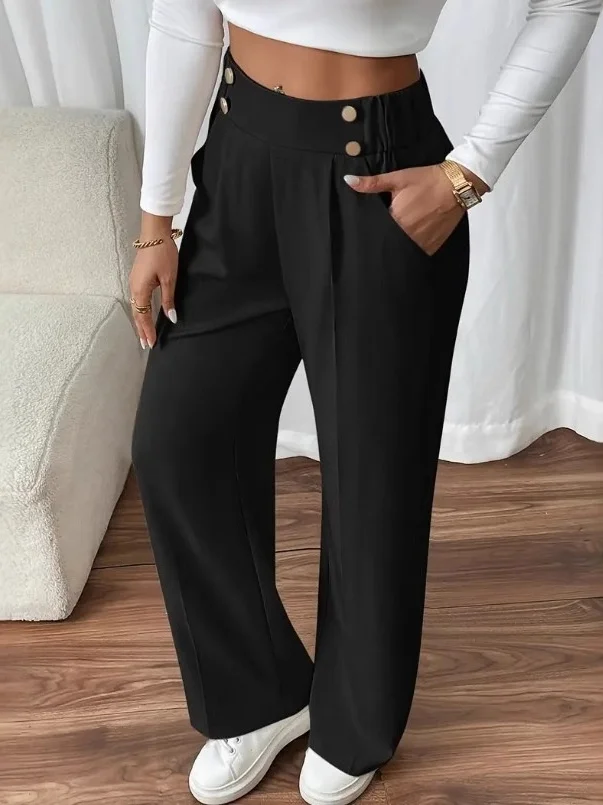 High Waist Straight Leg Suit Pants Women's Wide Leg Casual Pants Versatile Daily Commuting Business Casual Polyester