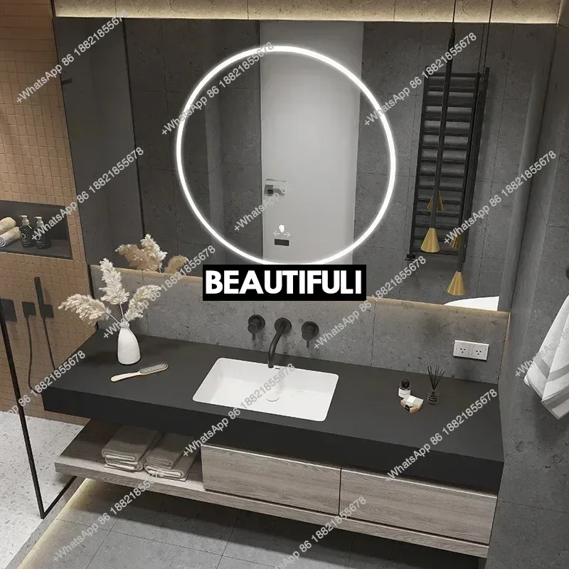 Z136Cabinet Bathroom Smart Mirror Cabinet Slate Ceramic Integrated Washbasin Bathroom Vanity Cabinet with Sink Bathroom Furnitur view 4