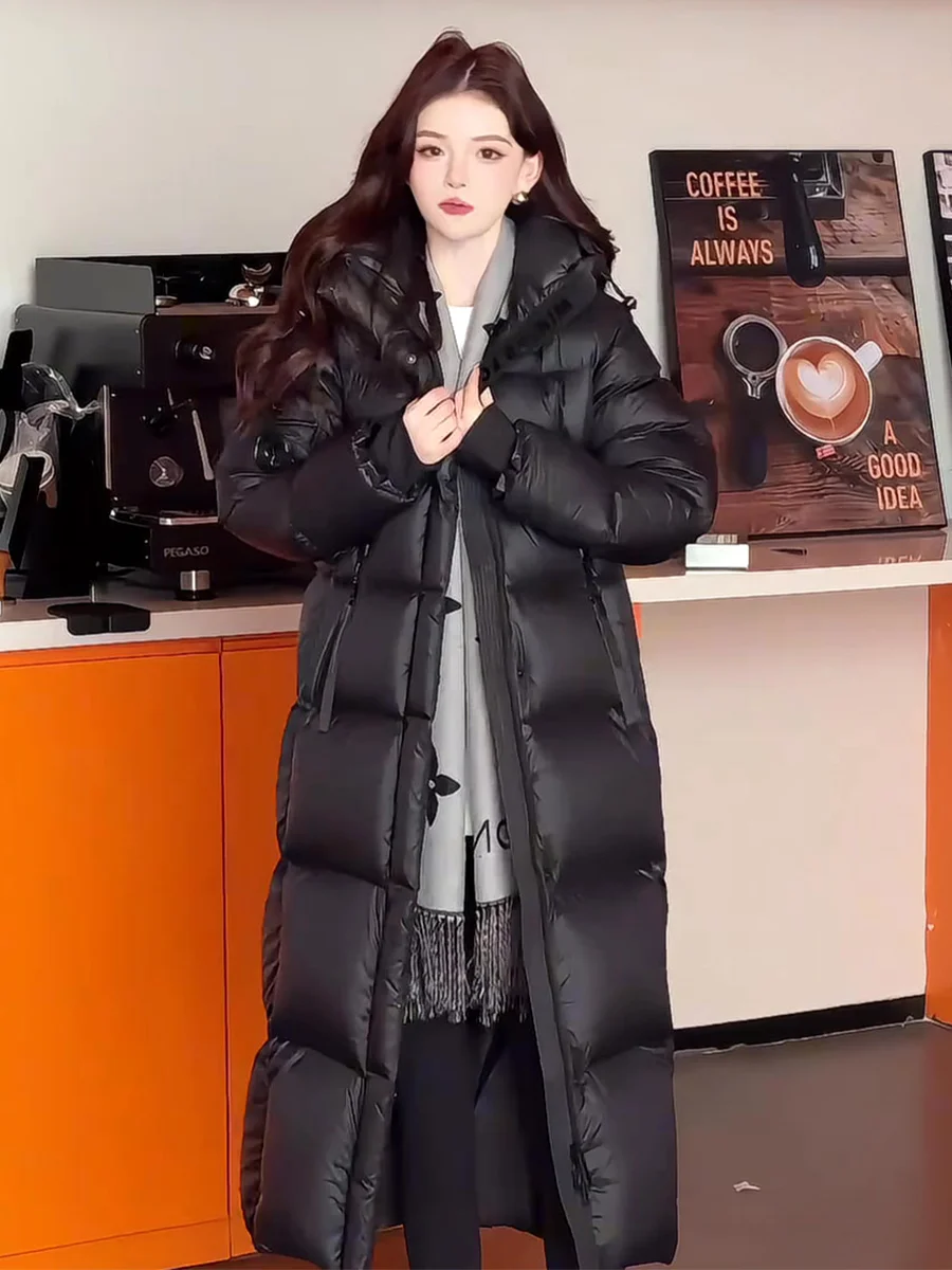 

Женская удлиненная пуховая куртка Ele Long Over-Knee, теплая, с белым пухом, повседневная, на молнии, для отдыха