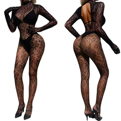 NEWFUNJOIN Womens See Through Body Stocking Backless Halter One Piece Fishnet Sexy Plus Size Bodysuit Lingerie Chemise Jumpsuits