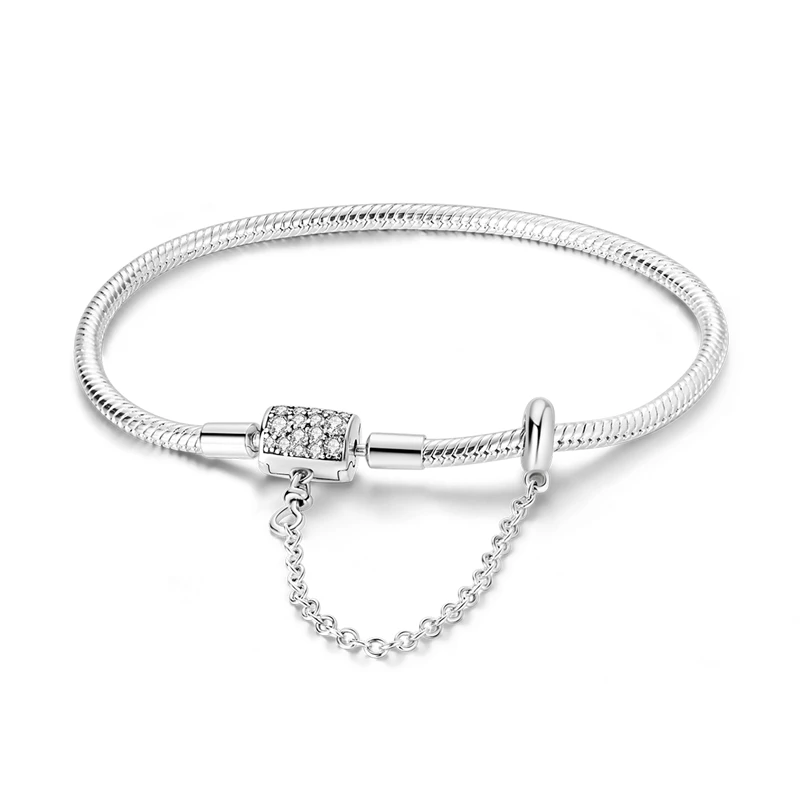 Inlaid Bucket Buckle Snake Bone Original 17-20CM Bracelet 925 Sterling Silver Fit Jewelry Gift Making For Women