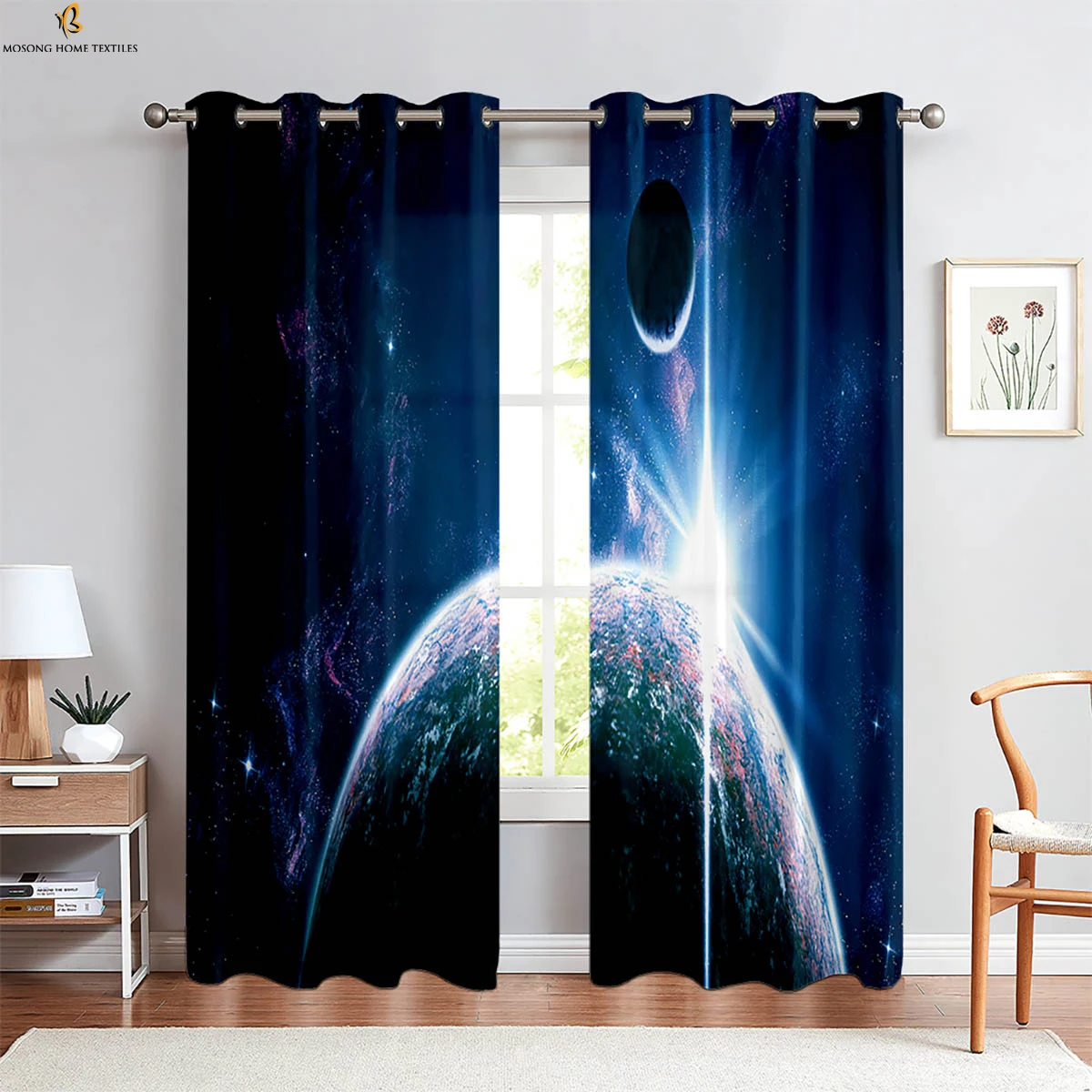 Dreamy Starry Sky 3d Printed Curtain Rod Pocket Bedroom Living Room Study Decorative Curtain Easy To Wash And Care 2 Pieces