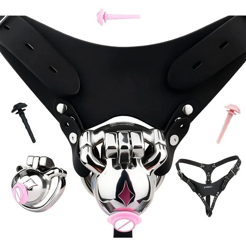 Sissies Male Chastity Cage Adjustable Restraint Belt with Removable Silicone Urethral Catheter for SM Activities for Men