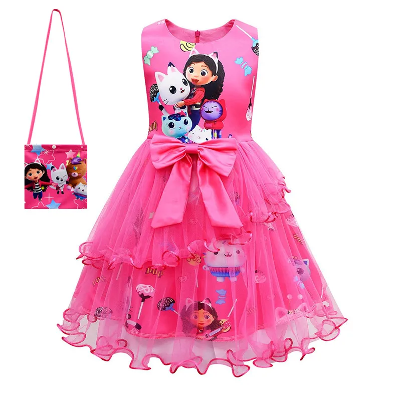 Summer Girls Dress Short Sleeve gabby\'s D-dollhouse Princess Gabby Cat Mesh Tutu Skirt Children\'s Birthday Party Cosplay Dress