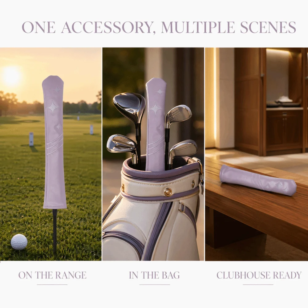 Velvet Lining Golf Club Head Cover Rounded Closed Top Open Lower End Golf Alignment Cover Star Embroidery PU Leather