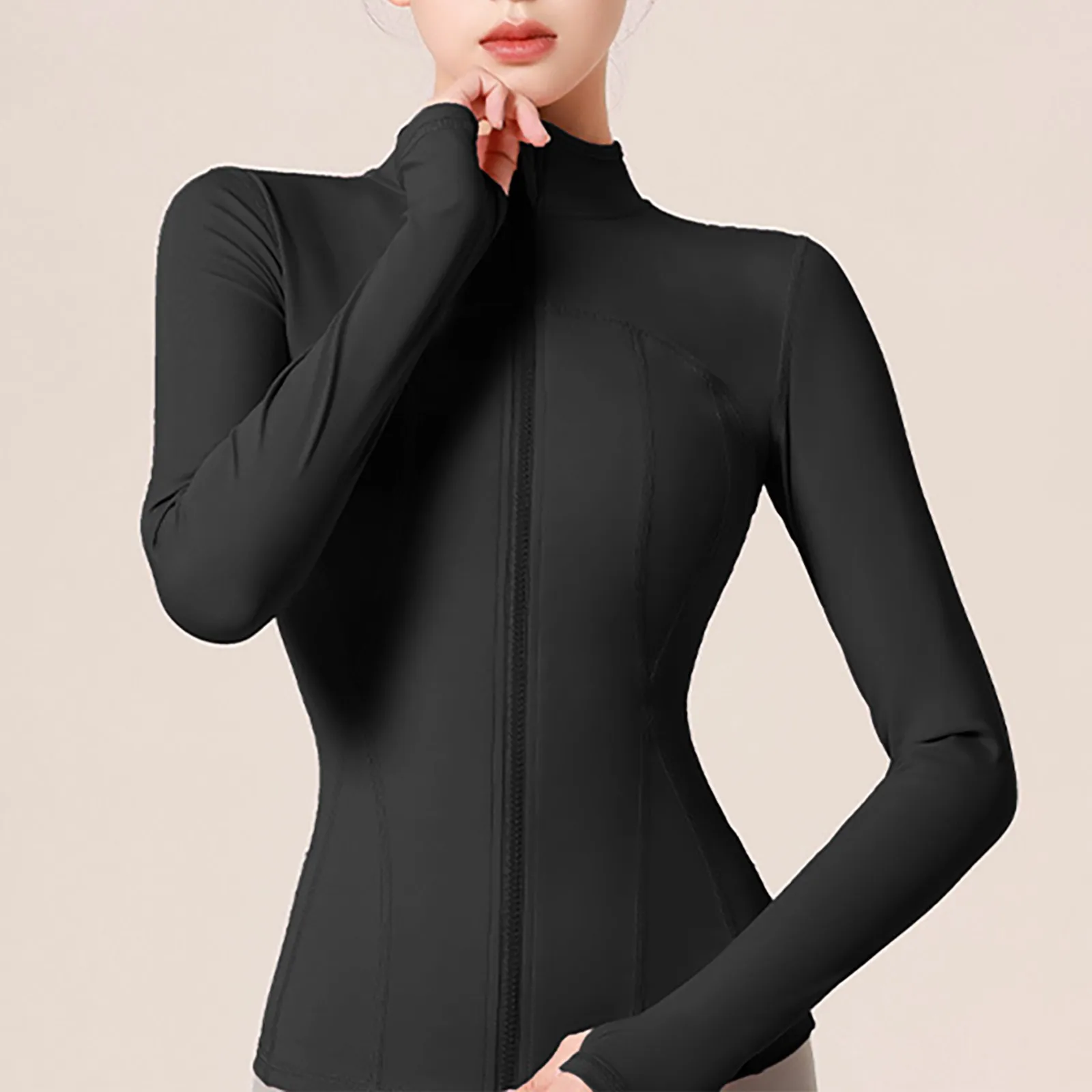 

Women Gym Jackets Coat Fitness Sports Biker Zipper Long Sleeve Solid Color Skinny Yoga Outerwear Workout Scrunch Running Jackets