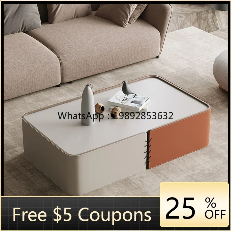 

GZ Modern Net Red New Saddle Leather Color Matching Coffee Table Living Room Tea