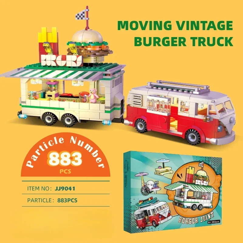 버거 공동 T1 자동차 빌딩 블록 키트 LED 빈티지 트럭 크리 에이 티브 전문가 도시 모델 벽돌 조립 장난감 세트 어린이 선물