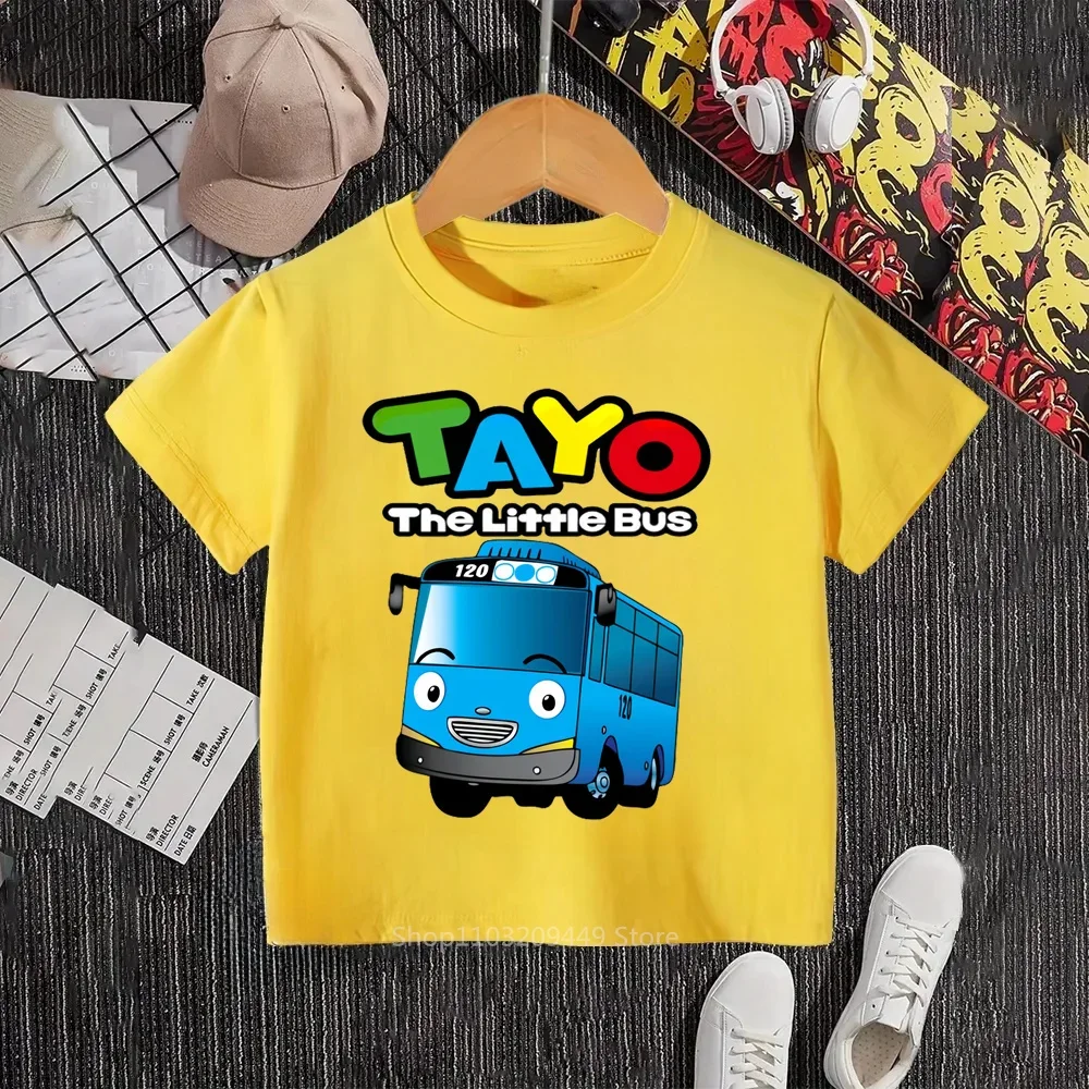 Kids Love Tayo\'s Kawaii Style Hip-Hop O-neck T-shirts with Tayo the Little Bus Prints - A Unique Gift for Your Little Ones