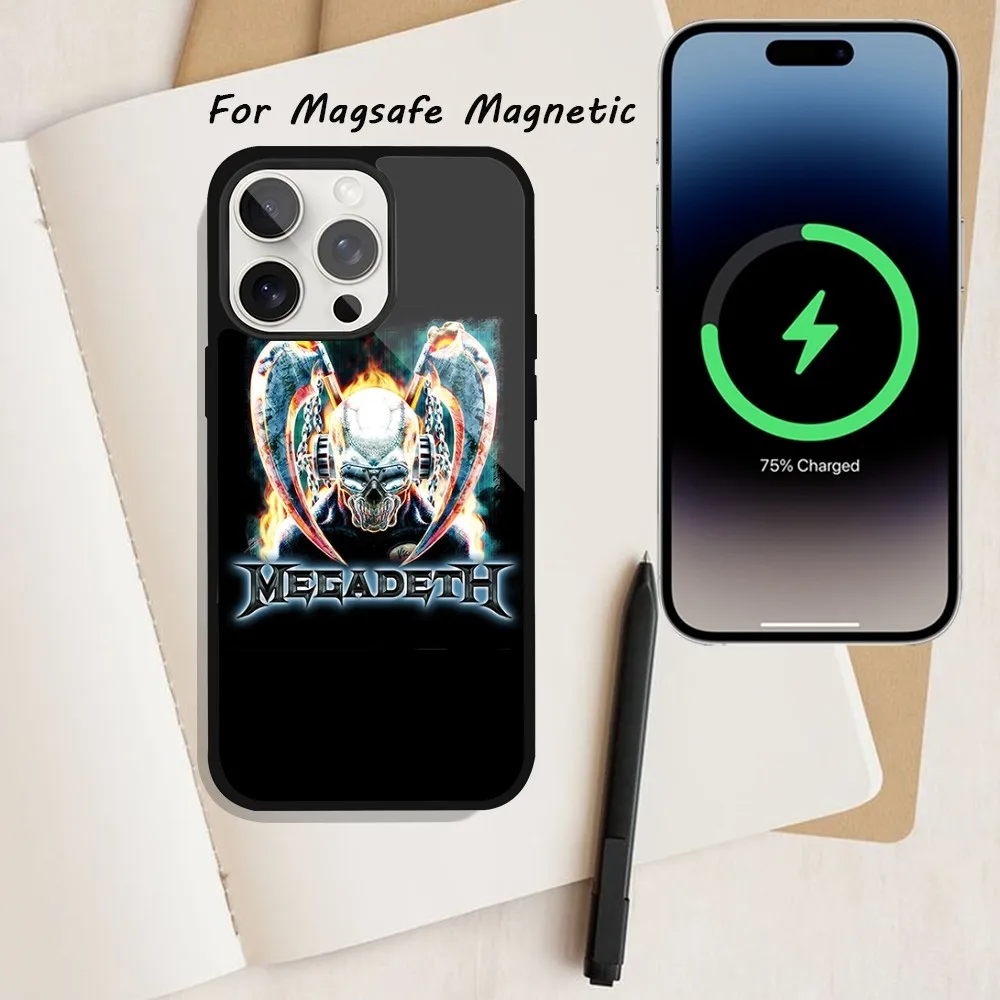 Band Megadeth Logo Phone Case  For iPhone 15 12 13 14 11 Pro Plus Max Magsafe Magnetic Wireless Charging shell