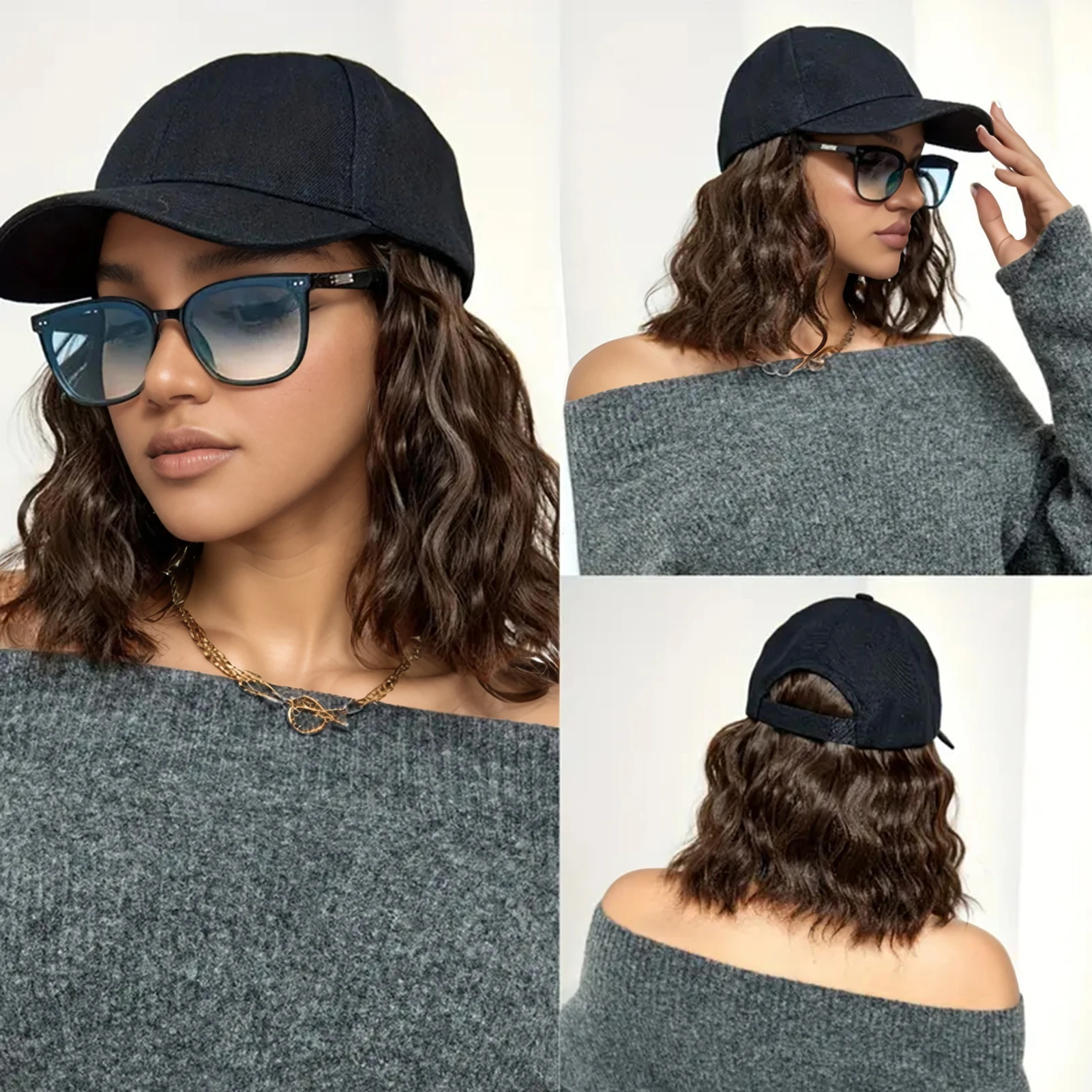 Baseball Cap Wig Natural Looking Short Curly Hair for Women Daily Wear Party Breathable Synthetic Wigs Hats Fashion