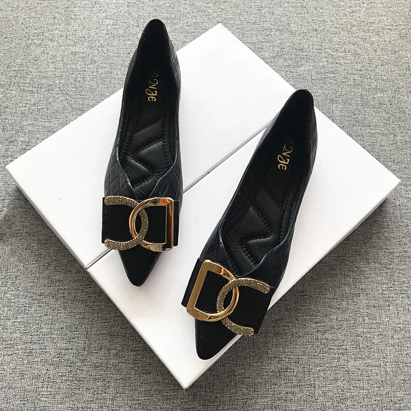 

Large Size Women's Shoes 2025 Summer New Shallow Mouth Four Seasons Pointed Flat Shoes Black Fashion Casual Women's Shoes