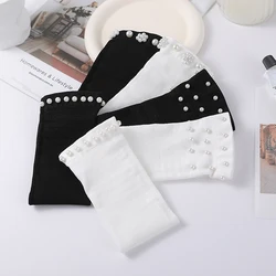 Harajuku White Socks For Women Japanese Fashion Pearl Decoration Long Socks Korean Style Womens Pearls Socken Meias Feminina