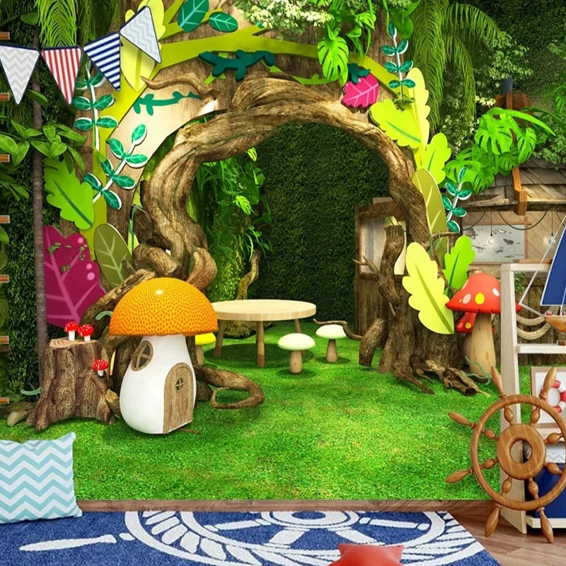 Kids Bedroom Wallpaper Custom Any Size Murals Cartoon Playground Tree Hole Mushroom Photo Painting Background Wall Coverings 3D