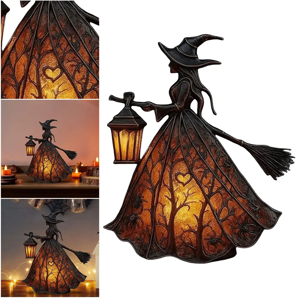 ハロウィンデコレーション 屋内用ハロウィン魔女ランプ ゴシック魔女デコレーション ユニークな魔女像 テーブルライト 寝室のベッドサイド用