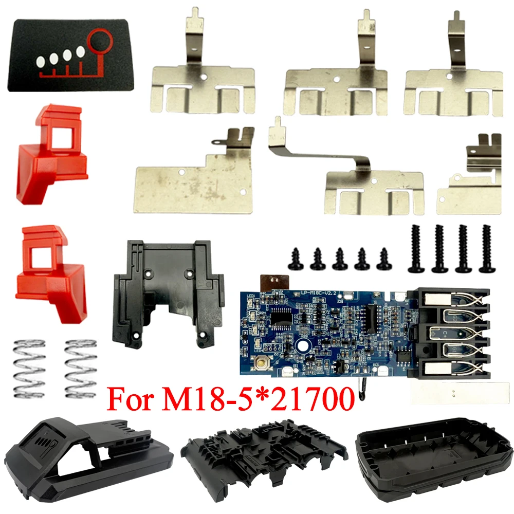 

Lithium Battery Storage Box Plastics Case Protection Circuit Board PCB for Milwaukee for M18 18V 5*21700 Li-ion Battery Housings