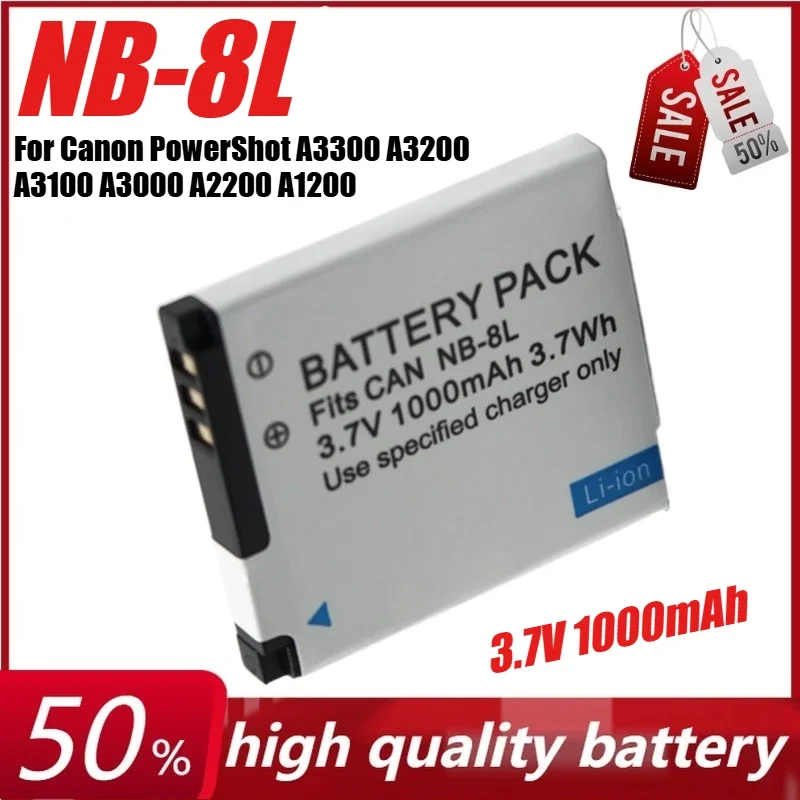 

3.7V 1000mAh NB-8L Battery for Canon PowerShot A3300 A3200 A3100 A3000 A2200 A1200 IS Camera