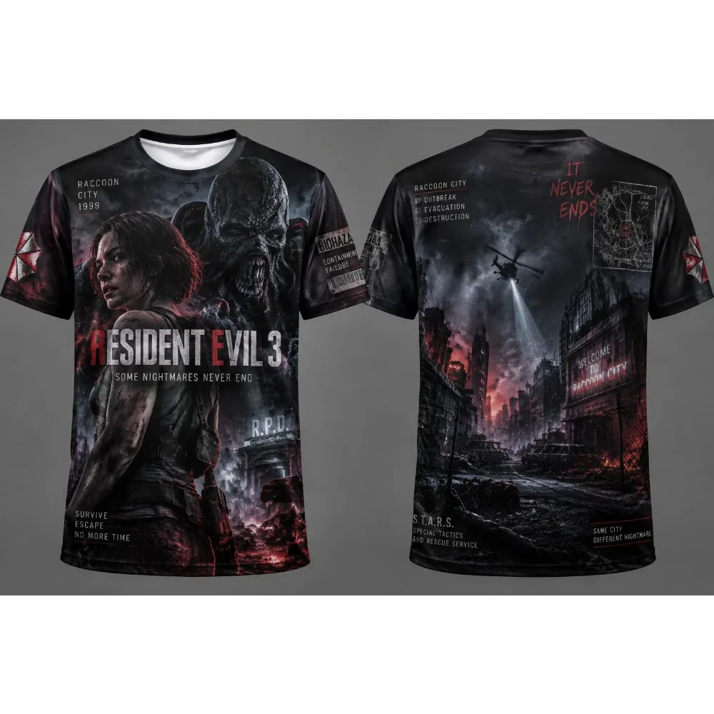 Summer Resident Evil 3 Nemesis Graphic T-Shirt Black Red Horror Print Short Sleeve Fashion Breathable Streetwear Tee