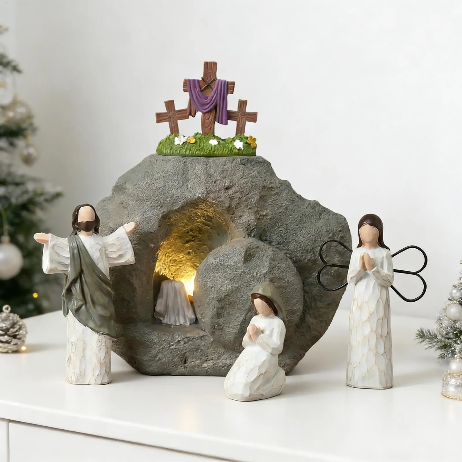 Easter Resurrection Scene Set Religious Christian Decor Sign Easter Tomb for Spring Office Mantle Shelf Christian Home Church