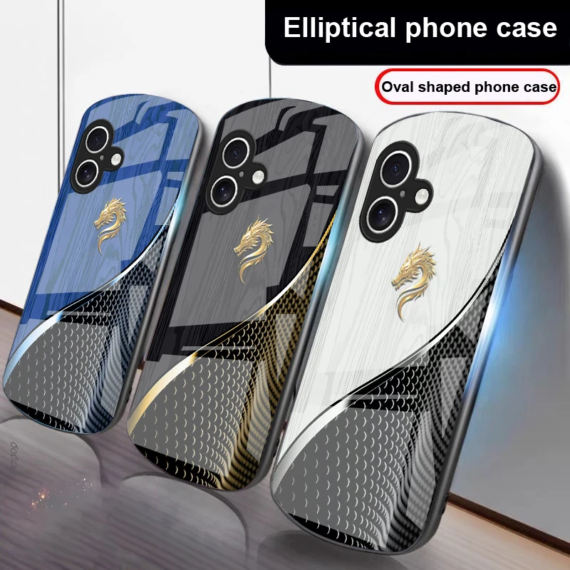 

Noble golden dragon head For iPhone 17 16 15 14 13 Plus 12 mini 11 Pro Max XR Xs Max X 7 8 6S 22 20 Elliptical glass phone case