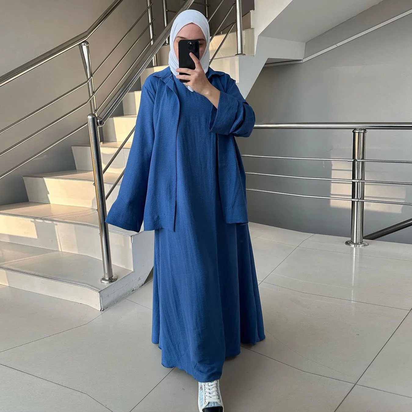 Middle East Arab Women Two-piece Sets 2024 Spring New Muslim Abaya Dubai Luxury Robe Fashion Loose Dress Long Sleeve Shirt Set