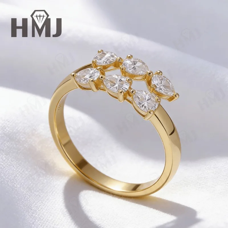 

Pear-Shaped Open Ring with 1.8CT D Color VVS1 Moissanite S925 Silver Plated for Women Engagement Party Daily Christmas Gift