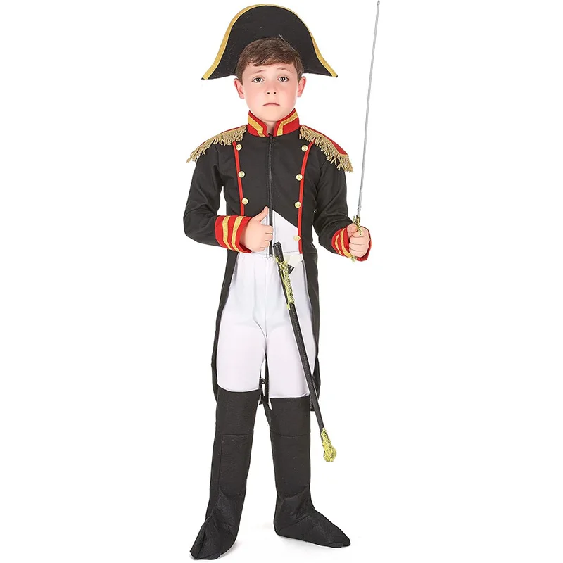 Bambini Napoleon bonnet Costume nero francese vittoriano soldato re Halloween Fancy Dress Up For Boy