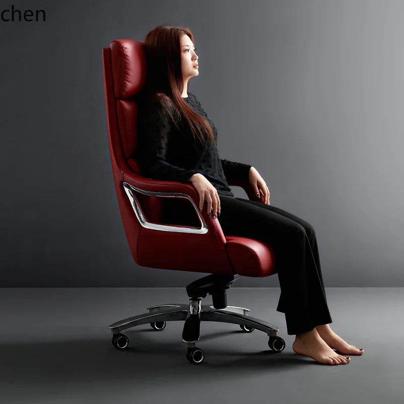 HT High-end Ergonomic Comfortable Long Sitting Computer Chair Executive Office Home Study Genuine Leather Chair