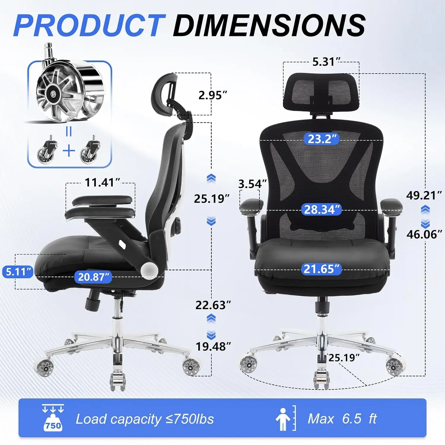 Ergonomic Big & Tall Office Chair Adjustable Lumbar Support Heavy Duty 400lb Capacity Black, Customized