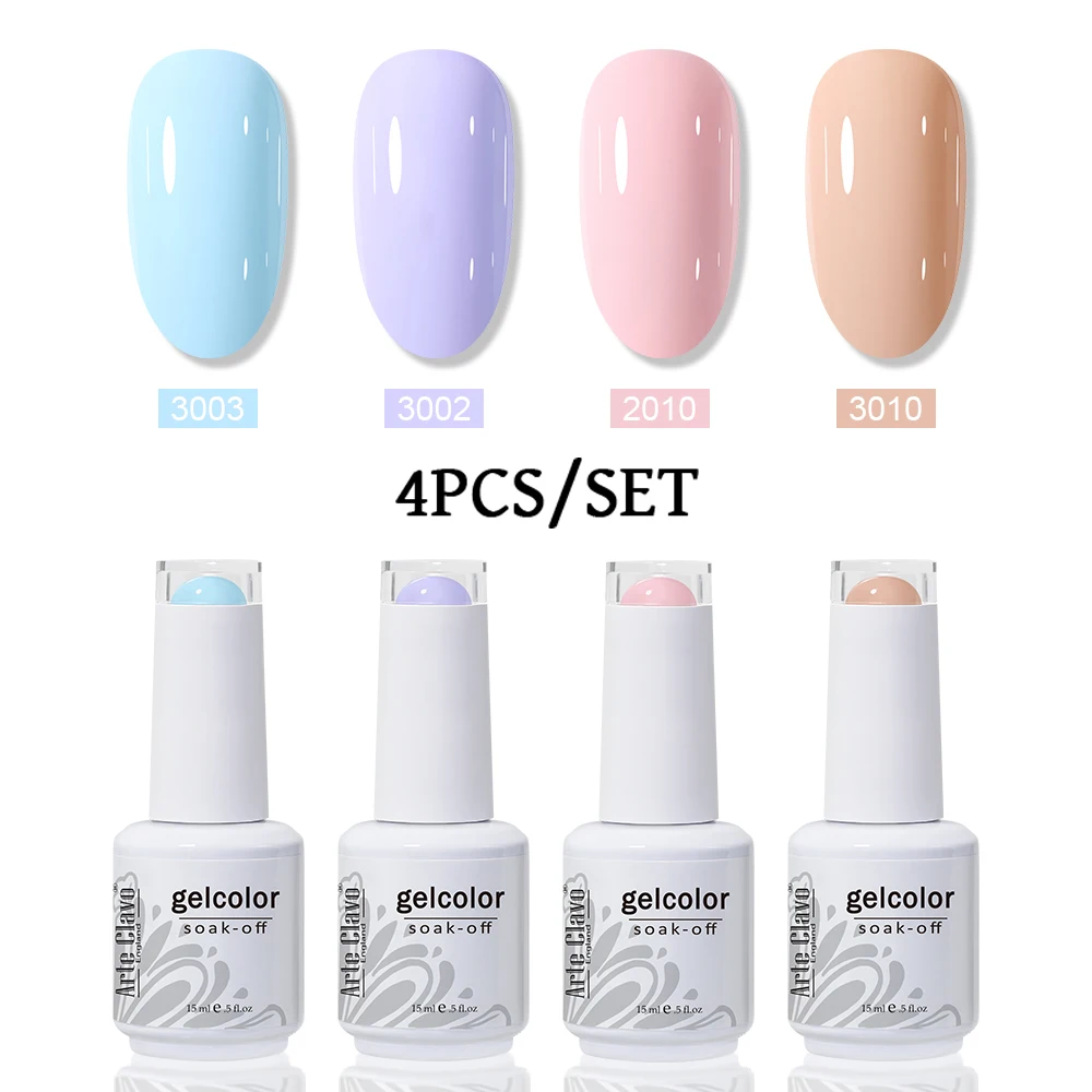 아르테 클라보 4개/세트 UV 젤 네일 폴리쉬 15ml 신제품 네일아트 매니큐어 세미 퍼머넌트 폴리쉬 베이스 탑 코트 필요
