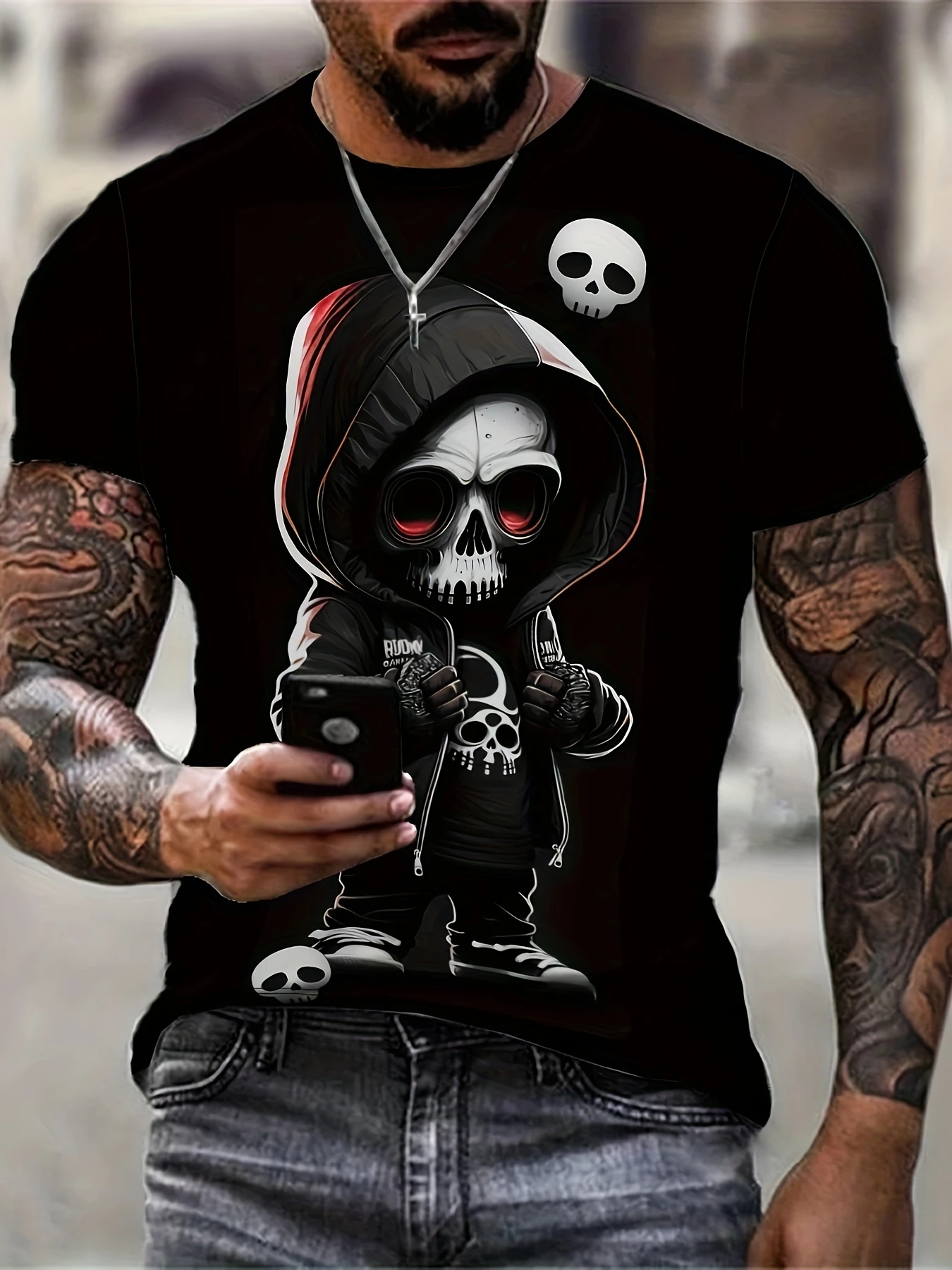 Halloween Gothic Skull Rose Guitar Graphic Print T-Shirt Men Women Streetwear Short Sleeve Vintage Tattoo Casual Tops