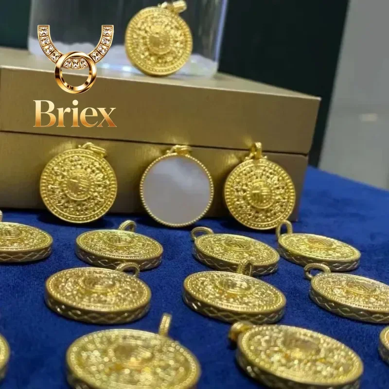 Briex Jewelry Real 18K Gold Round Eight Treasure Compass Pendant for Woman Luxury AU750 Pendant Necklace Jewelry High-quality Ba