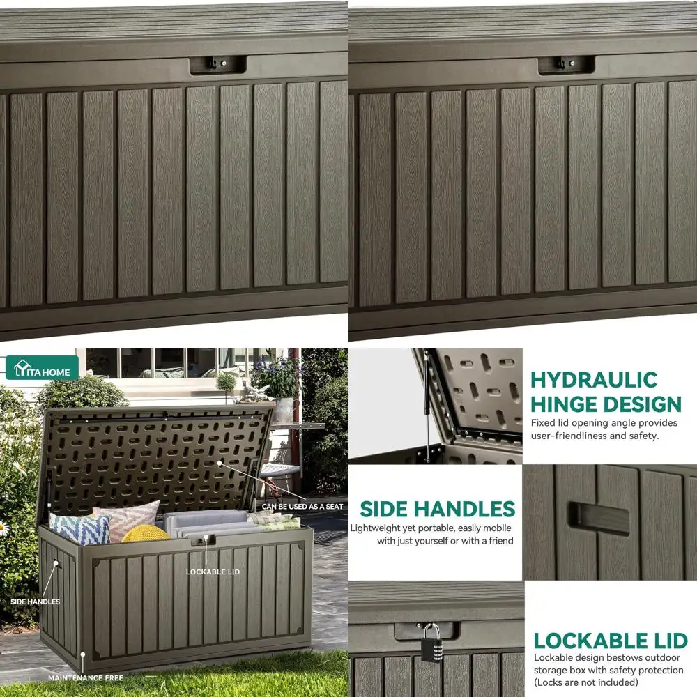 

90-галонный ящик для хранения на открытом воздухе с боковыми ручками, водонепроницаемый и запираемый для подушек для патио и аксессуаров для бассейна