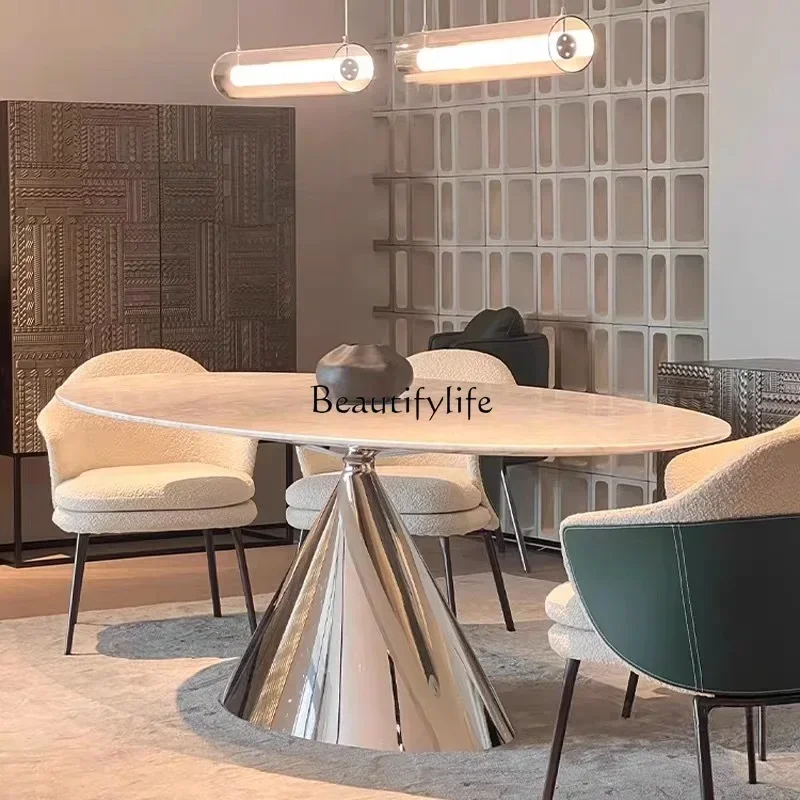 

44 Natural marble dining table rectangular light luxury high-end feel oval dining table