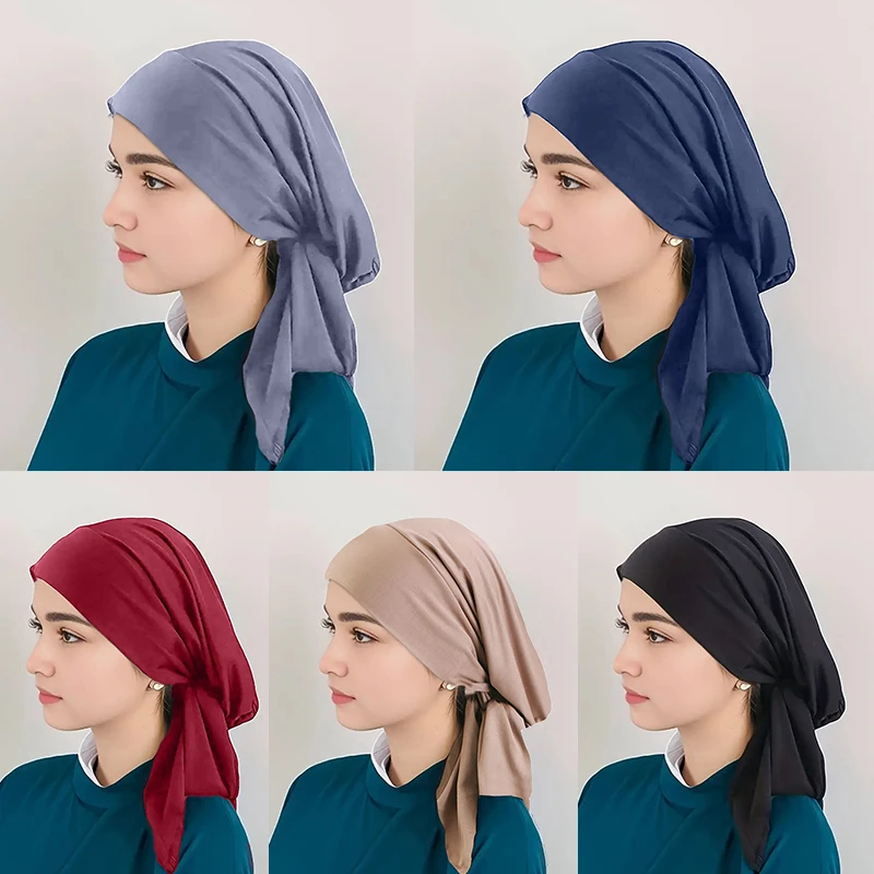 Solid Color Turban Ethnic Style Elastic Ribbon Head Scarf For Women Girls Fashion Beanie Hat Head Scarf Fashion Hair Accessories