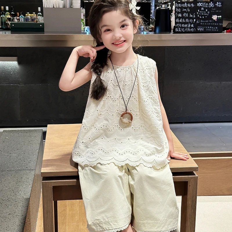 

Girls Summer Clothes Sets Children Lace Sleeveless Top + Casual Pants Two-Piece Set 2025 Summer New