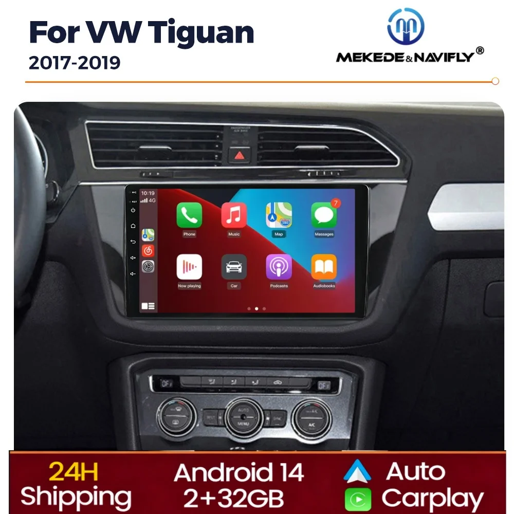 

2 Din 10-дюймовый автомобильный мультимедийный проигрыватель для Volkswagen VW Tiguan 2017-2019, Android, Carplay, GPS-навигация, FM-радио, Bluetooth