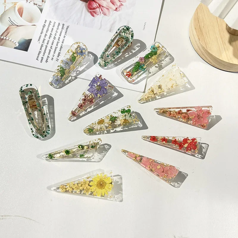 Personality Air-dried Flower Hairpin Triangle Clip Acrylic Hair Clip Hairpin Bangs Side Clipgirl Hair Accessories for Women 2024