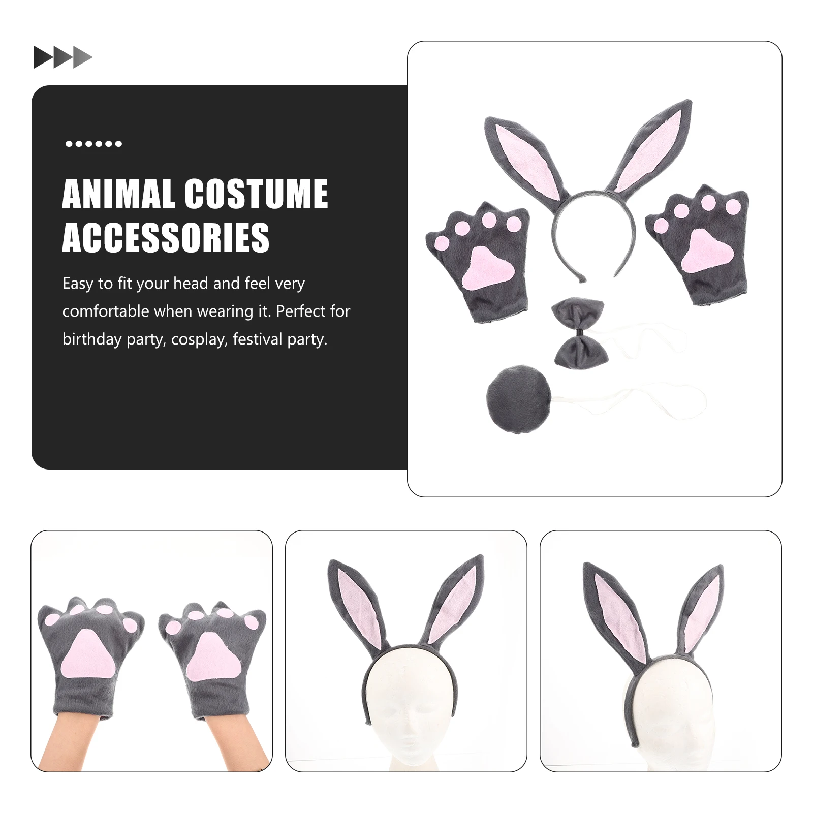 

Rabbit Ears Headdress Short Headbands Girl Headgear Costume Accessories Child Bunny Hair Tie Animal Tail Cosplay Halloween