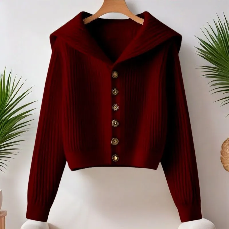 

Doll Collar Women Sweater Retro Lazy Premium Autumn Winter New Look Slim Knitted Cardigan Versatile Ladies Single Breasted Wear