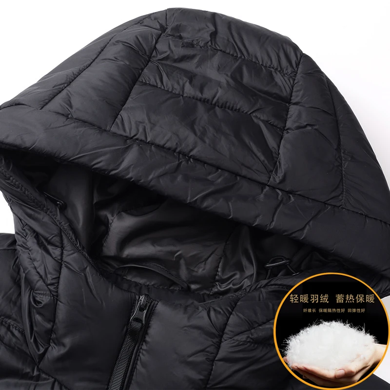 Lightweight 90% White Duck Down Coat Men\'s Winter Simple Solid Warm Padded Hooded Jacket Long Sleeve Thermal Down Coat