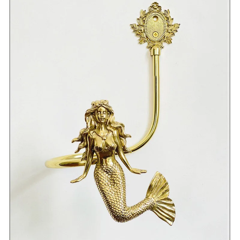 American Pair Of Brass Garlands Mermaid Figurines Curtain Hooks Hallway Golden Hooks Creative Luxury Decorative Wall Hooks