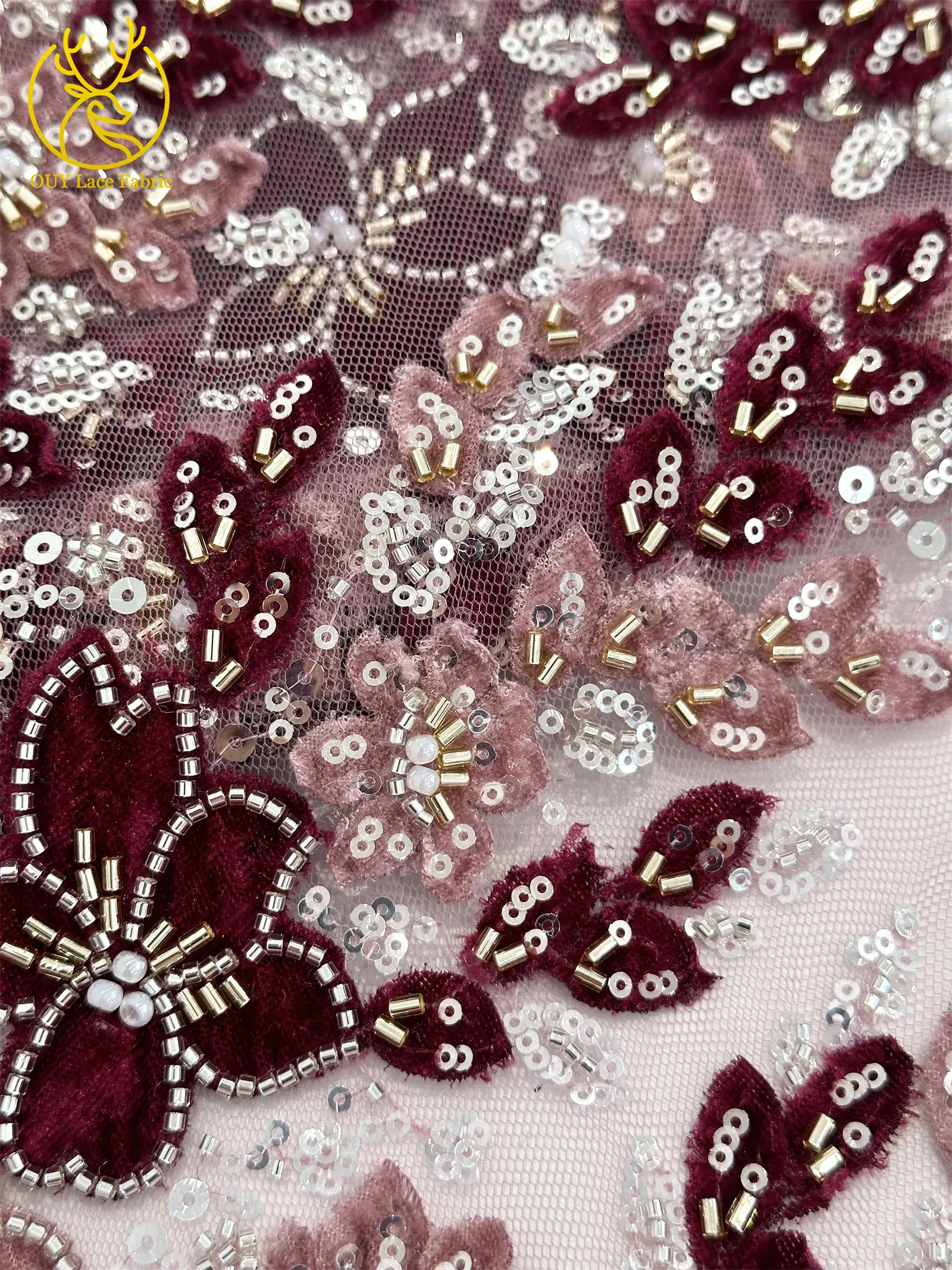 3D African Beaded Embroidered Flower Lace Fabric 2025 High Quality Nigerian Sequins French Lace Fabric for Wedding Party Dresses