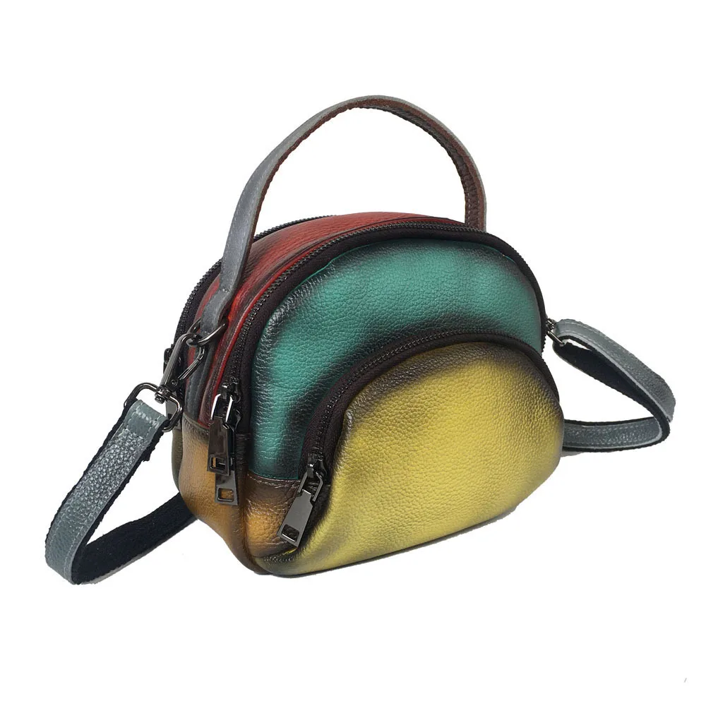 Multi-color Cow Leather Small Size Side Sling Shoulder Bag Female Vintage Retro Genuine Leather Phone Pouch Short Handle Bag