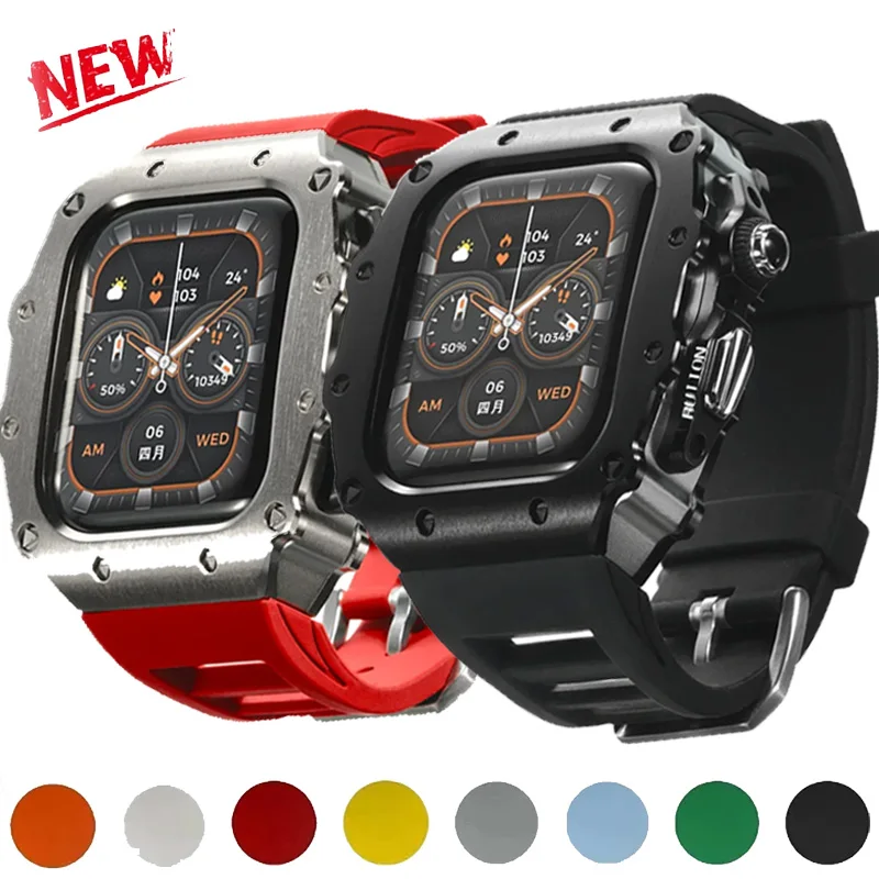 

Силиконовый спортивный ремешок из нержавеющей стали для часов IWatch Series 9 8 7 6 5 44/45 мм, комплект модификационного чехла для Apple Watch 11 10 46 мм