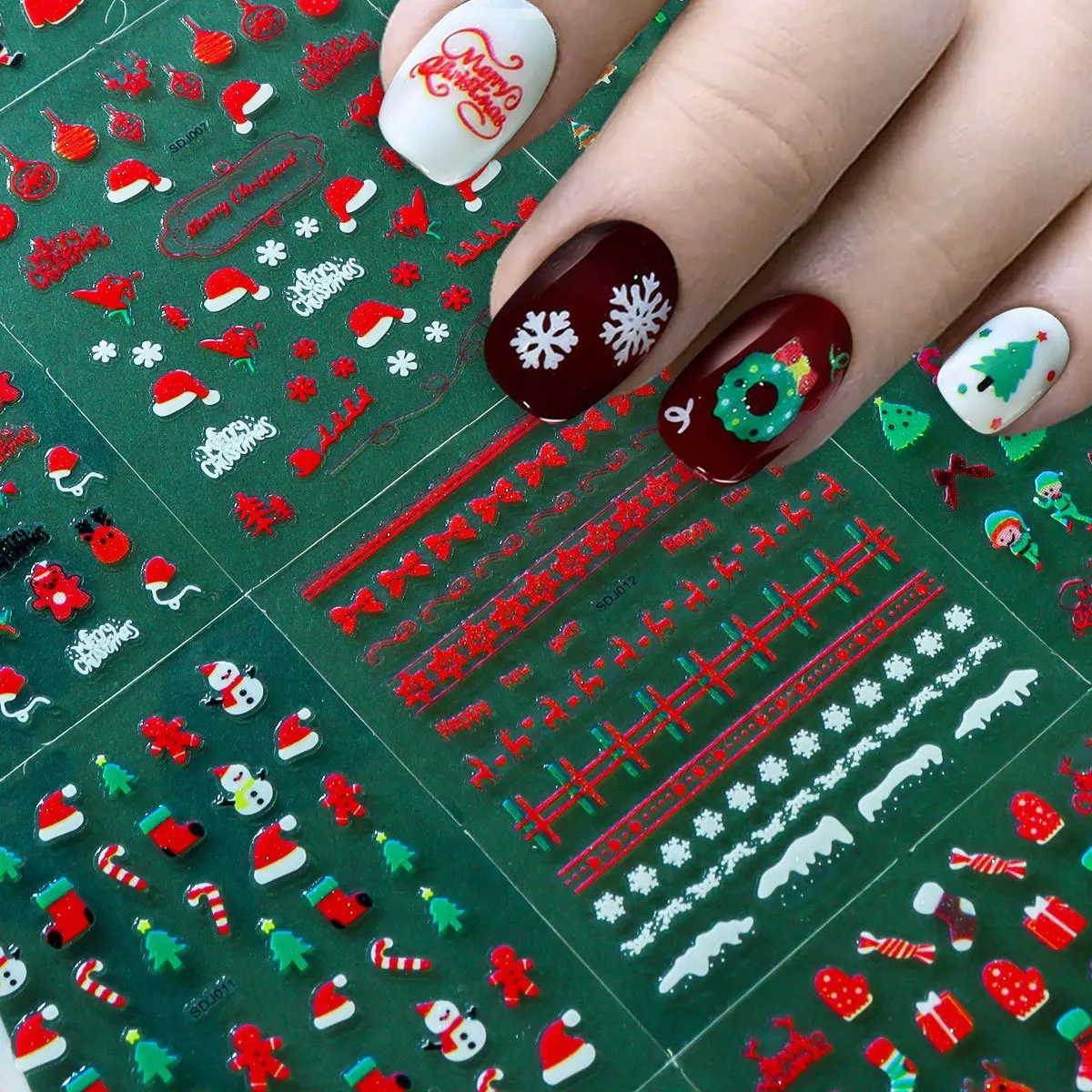 30 Sheets Christmas Nail Art Stickers Atmosphere Christmas Winter Plastic Self-adhesive Decorative Stickers,Featuring Snowflakes