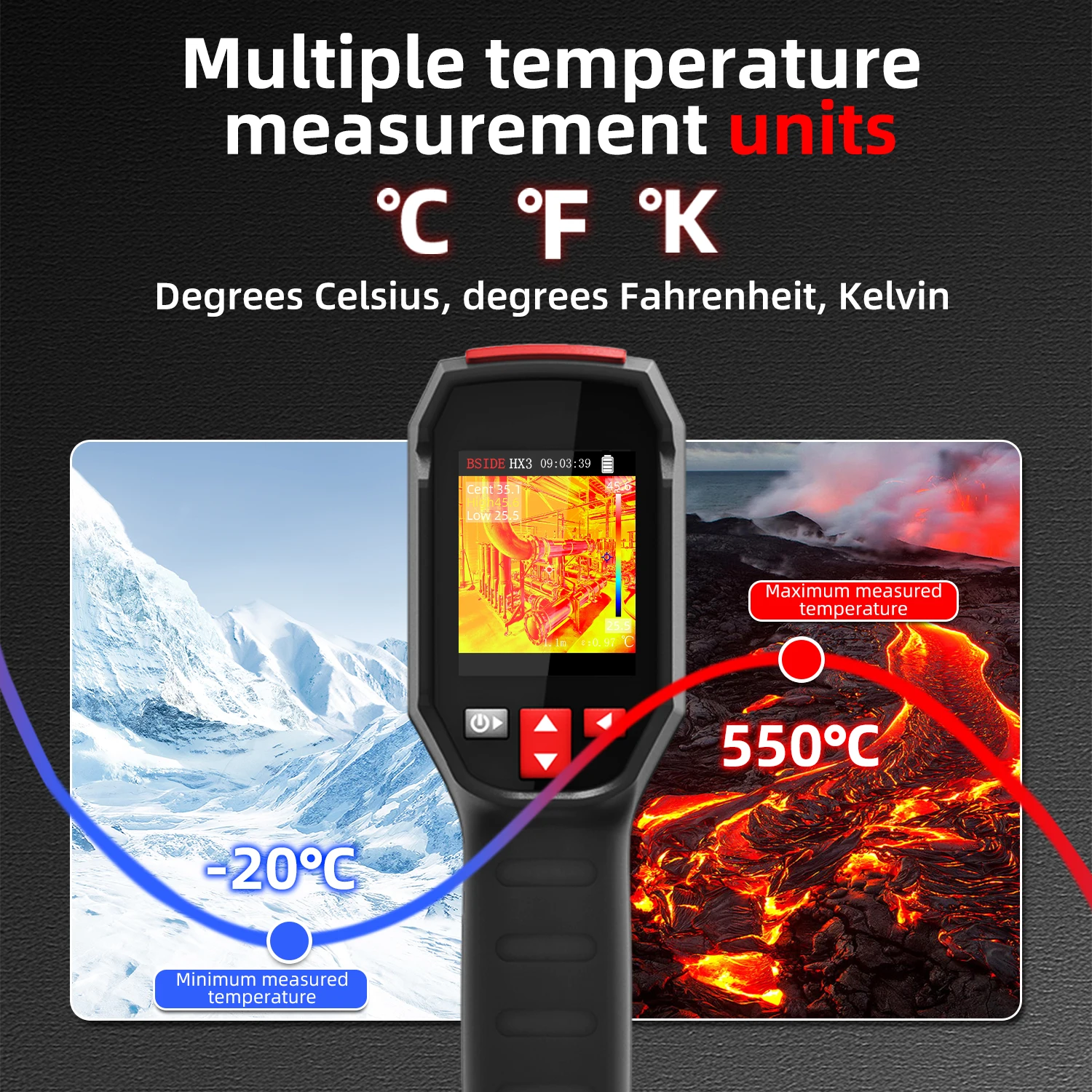 BSIDE Telecamera termica portatile industriale HX3 -20-550C Risoluzione HD PCB Ispezione tubi Termocamera di sicurezza antincendio