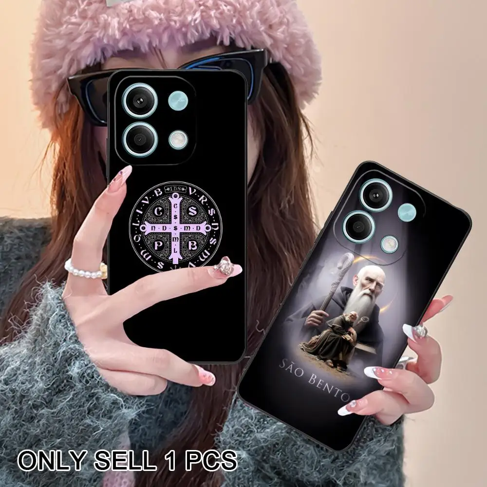 Funda de teléfono con medalla de San Benito para Xiaomi Redmi Note 15 14 13 12 11 S Pro Plus 4G 5G, funda suave de TPU a prueba de golpes
