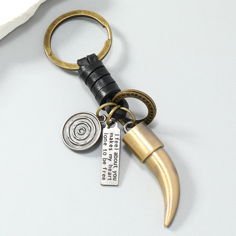 Vintage metal key rings Charm Holder leather keychain